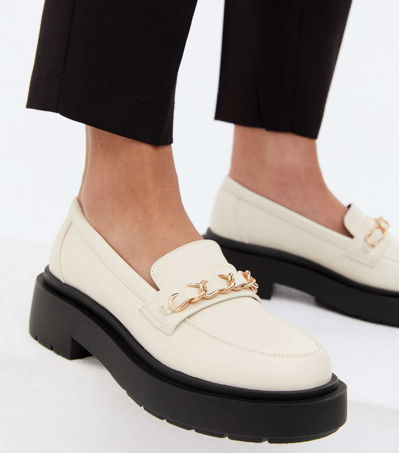 White Chain Trim Chunky Loafers Image 2