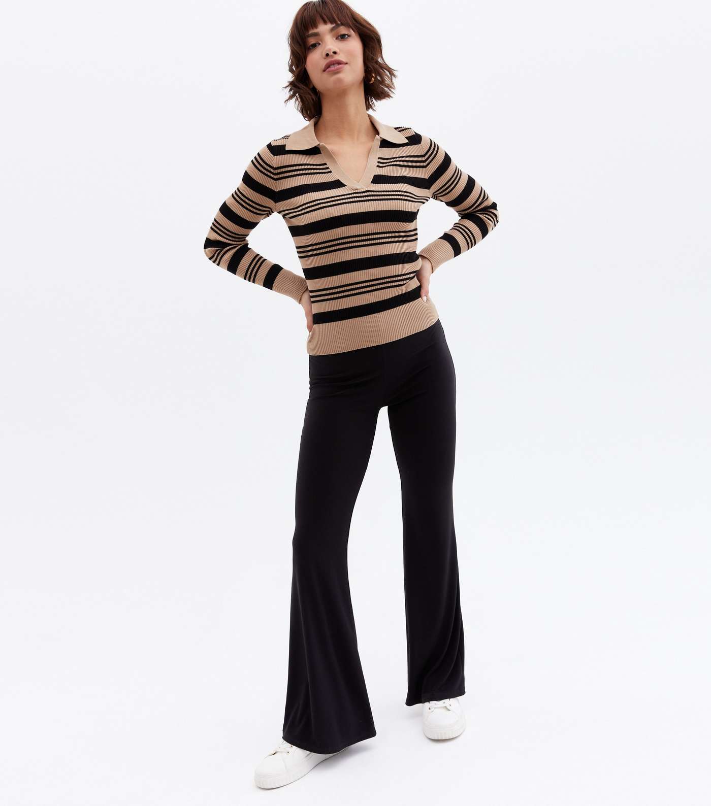 Brown Stripe Knit Collared Polo Jumper Image 2