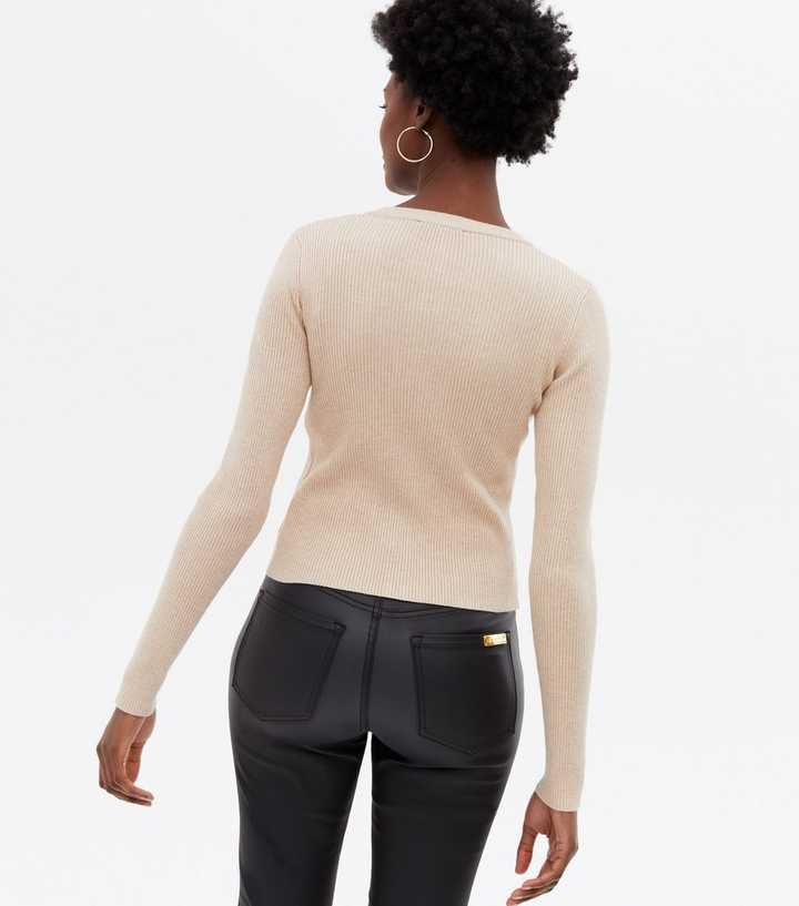 Cream Ribbed Crew Neck Cardigan | New Look