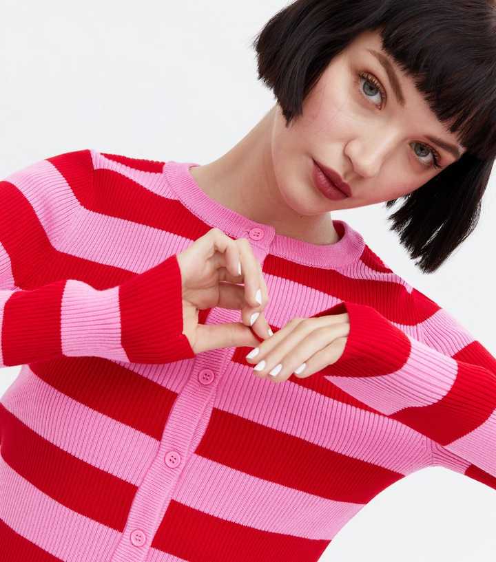 Pink Stripe Crew Neck Cardigan
