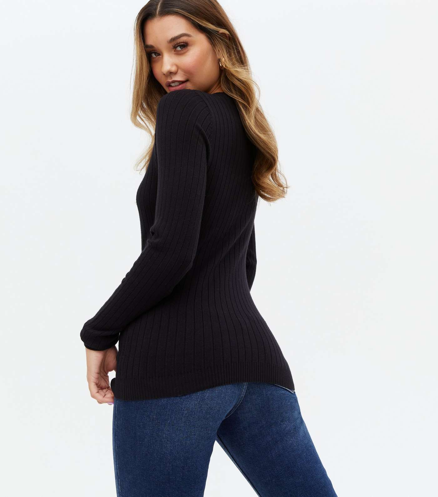 Black Ribbed Crew Neck Long Sleeve Top Image 4