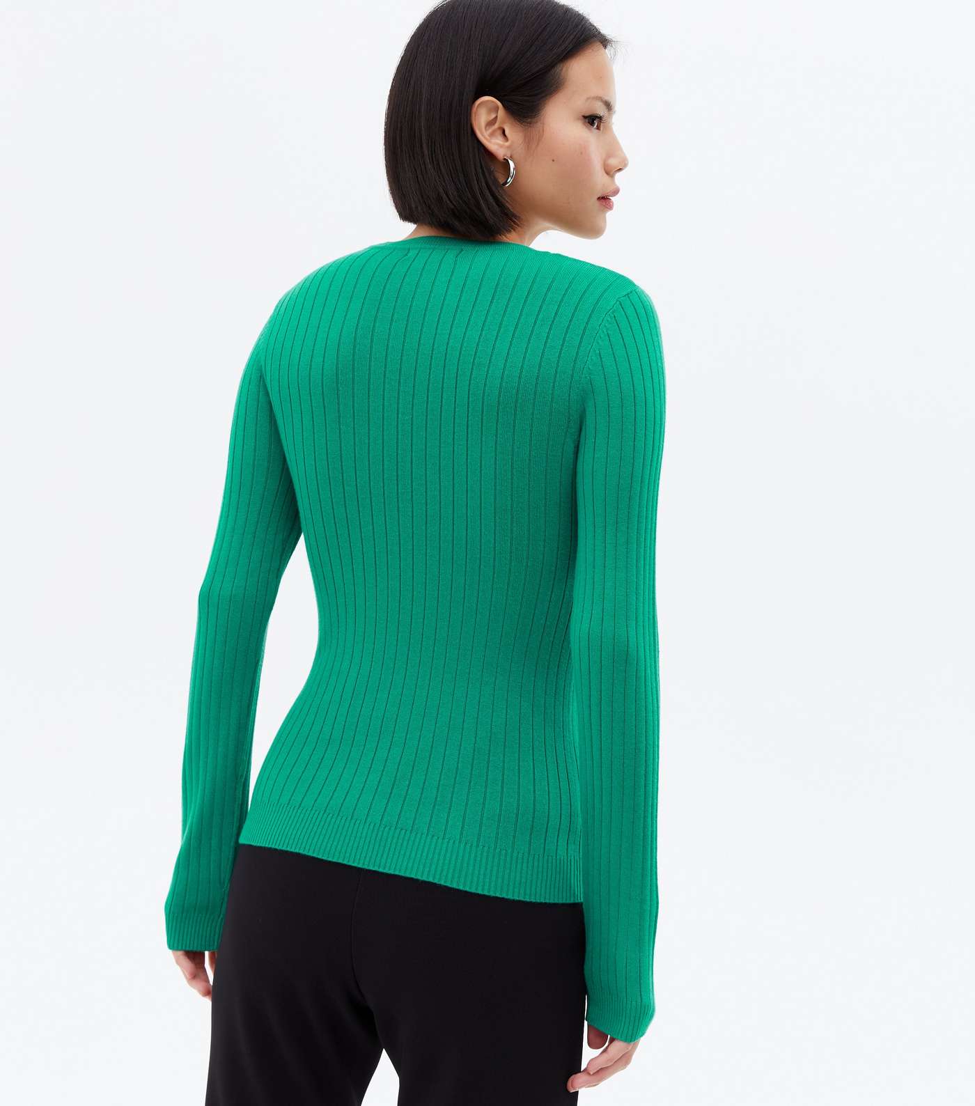 Green Ribbed Crew Neck Long Sleeve Top Image 4