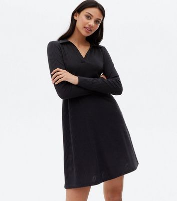 Black Ribbed Polo Mini Dress | New Look