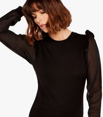 Click to view product details and reviews for Apricot Black Mesh Frill Sleeve Jumper New Look.