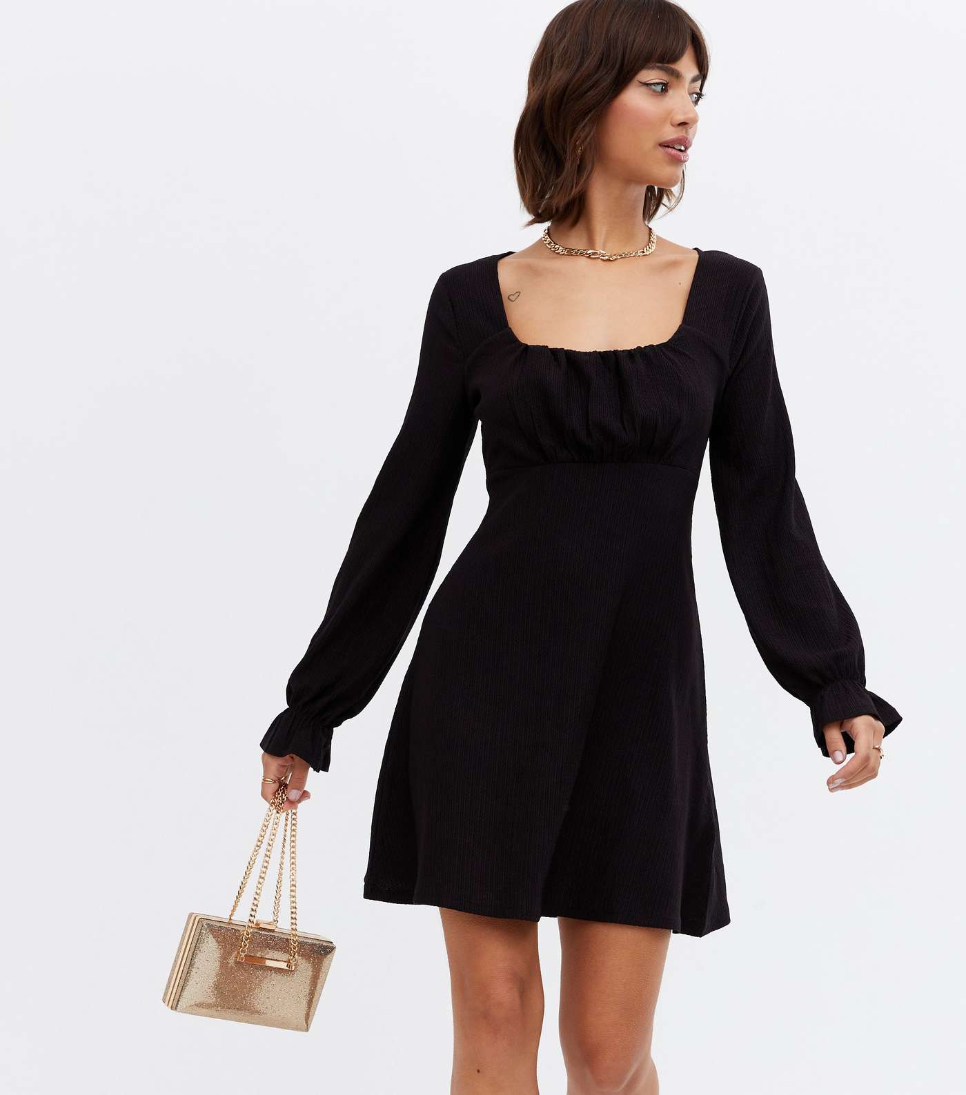 Black Ruched Bustier Mini Dress