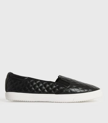 Black quilted hot sale slip ons