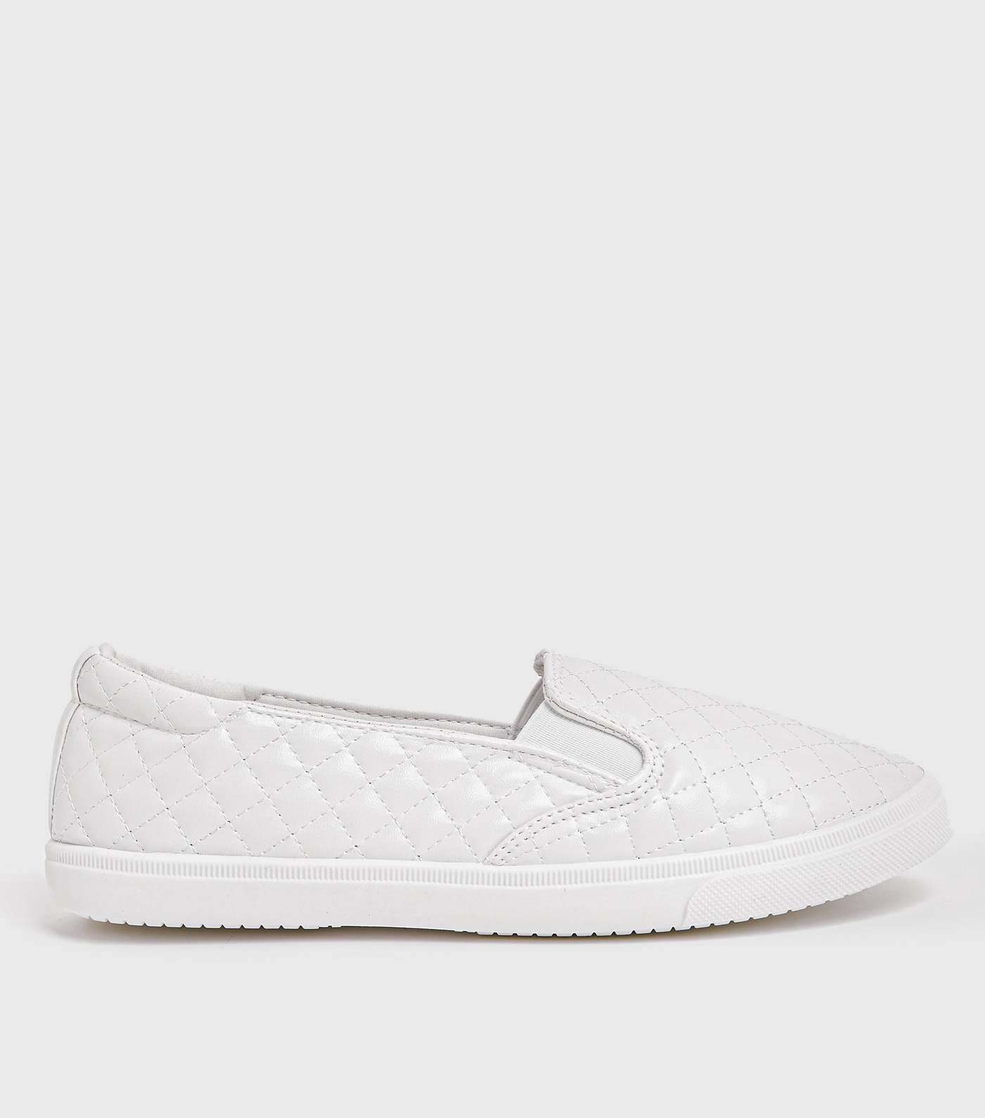 White Leather-Look Quilted Slip On Trainers