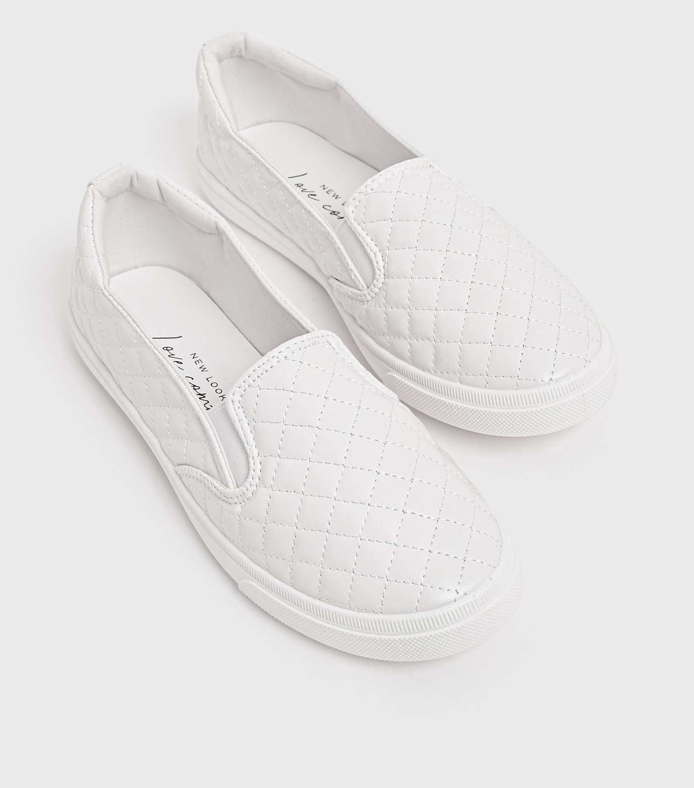 White Leather-Look Quilted Slip On Trainers Image 3