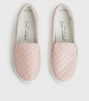 Click to view product details and reviews for Pink Leather Look Quilted Slip On Trainers New Look Vegan.