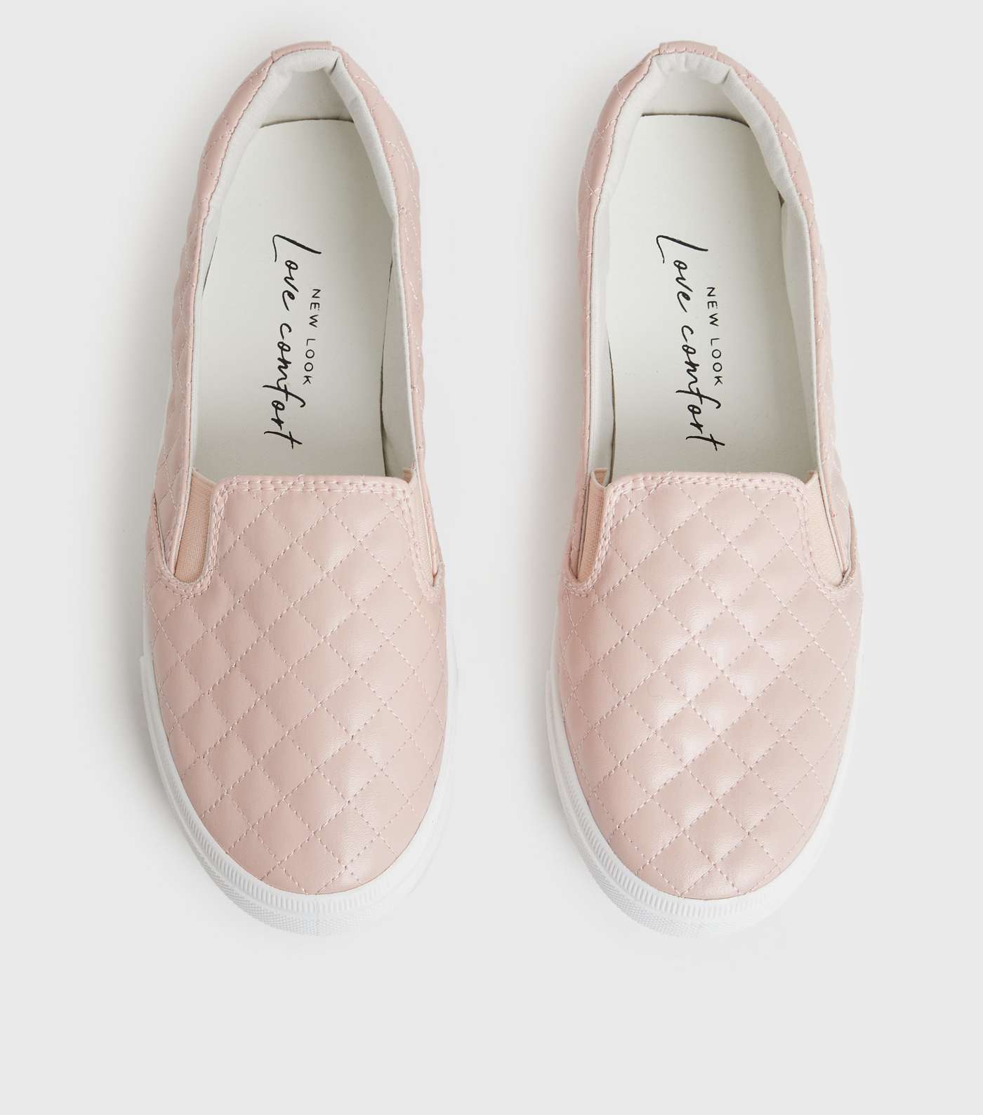 Pink Leather-Look Quilted Slip On Trainers Image 3