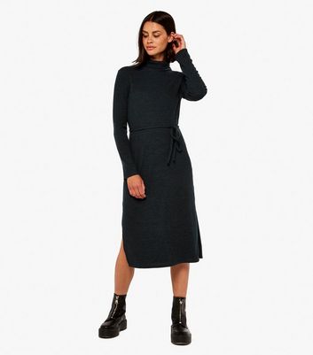 Click to view product details and reviews for Apricot Dark Grey Roll Neck Tie Waist Midi Dress New Look.