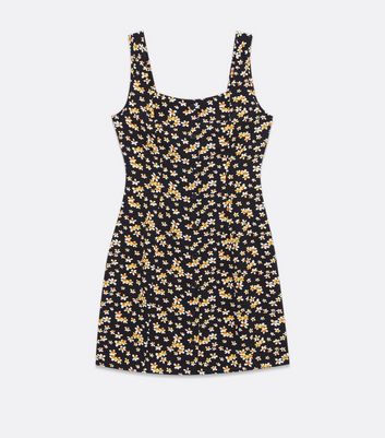 Black Floral Button Pinafore Dress