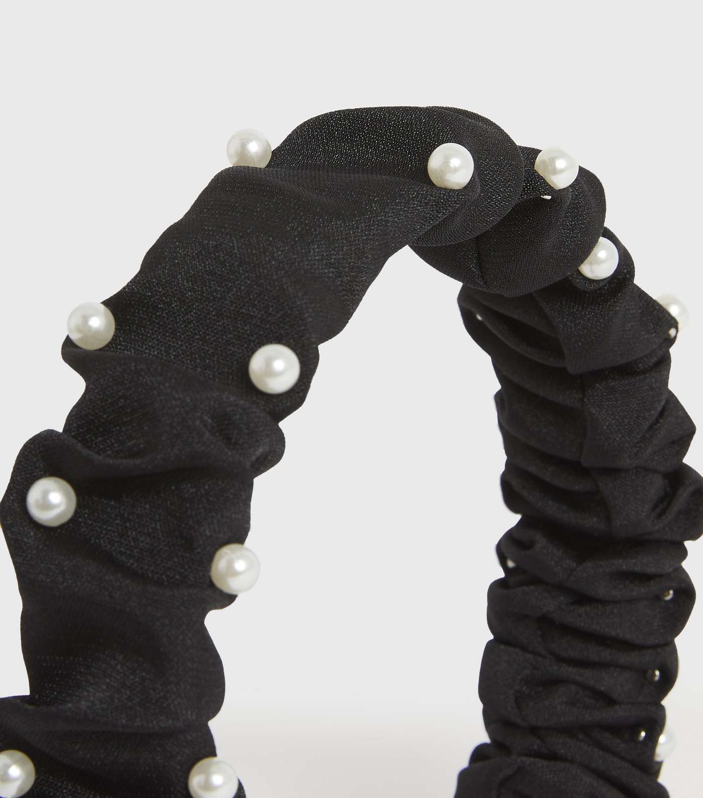 Black Faux Pearl Ruched Headband Image 2