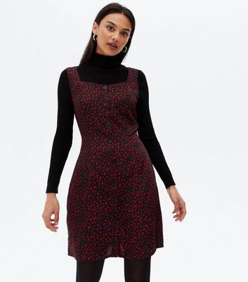 Burgundy Animal Print Button Pinafore Dress