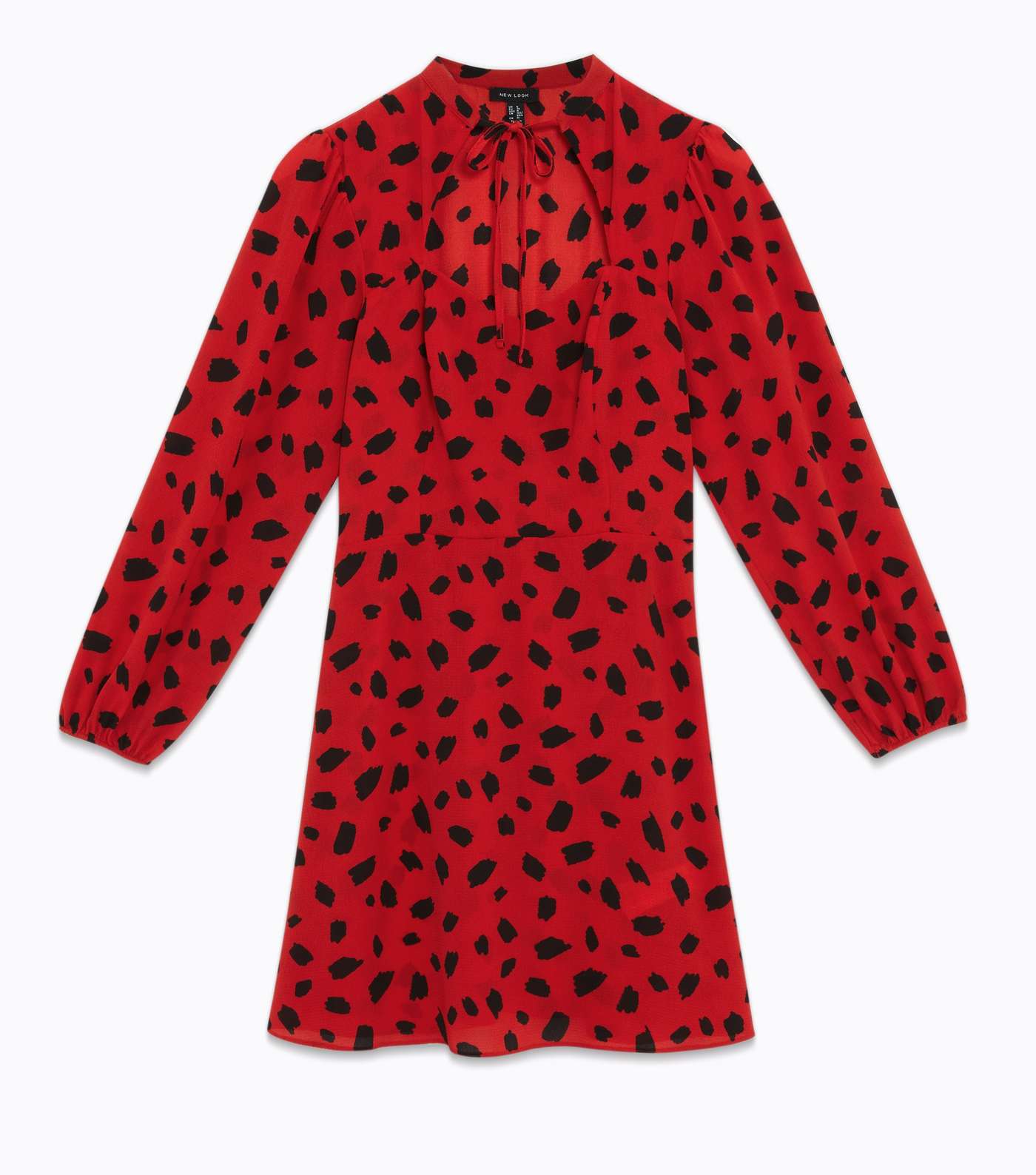 Red Leopard Print Tie Neck Cut Out Mini Tea Dress Image 5