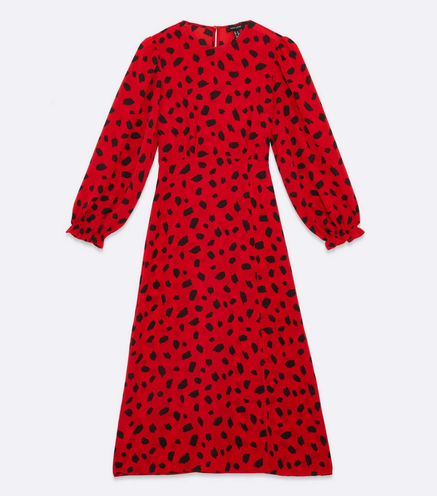 Red Abstract Long Sleeve Split Hem Midi Dress Image 5
