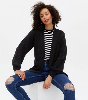 Tall Black Ribbed Knit Long Cardigan 