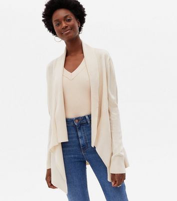 Click to view product details and reviews for Cream Knit Waterfall Cardigan New Look.