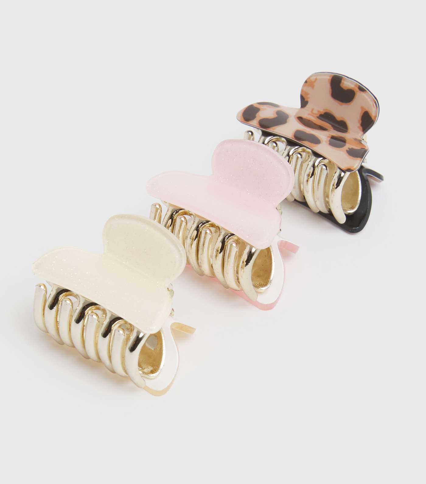 Girls 3 Pack Cream Pink and Leopard Print Claw Clips