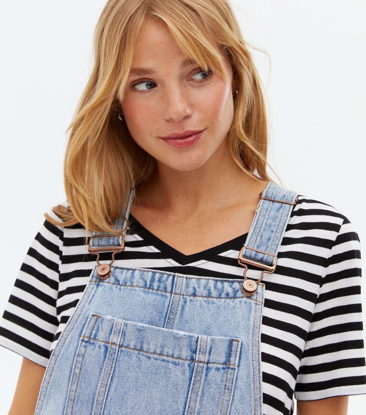 Bright Blue Denim Ripped Dungarees Image 3