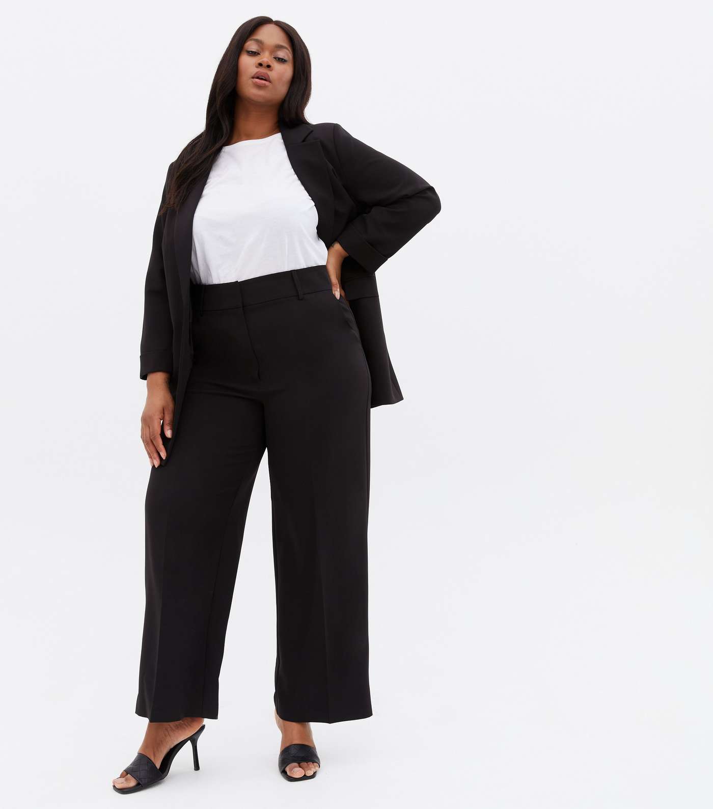 Curves Black Tailored Wide Leg Trousers