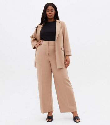 New Look Curve faux leather straight leg trousers in black  ASOS