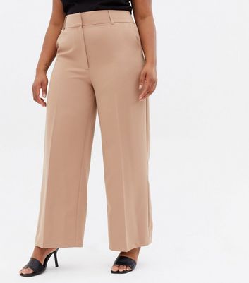 Curves Camel Tailored Wide Leg Trousers | New Look