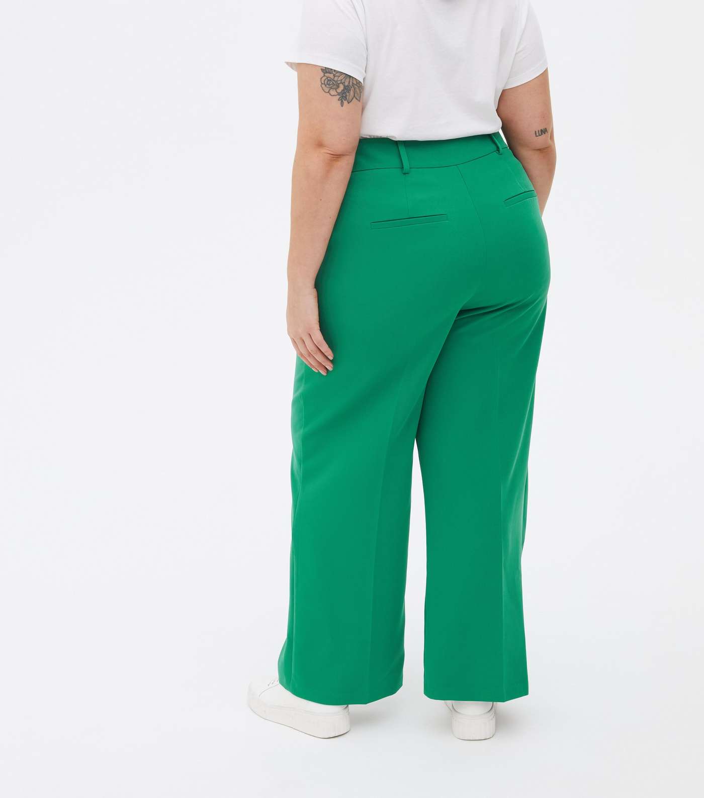 Curves Green Tailored Wide Leg Trousers Image 4