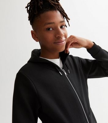 Boys Black Zip Hoodie New Look