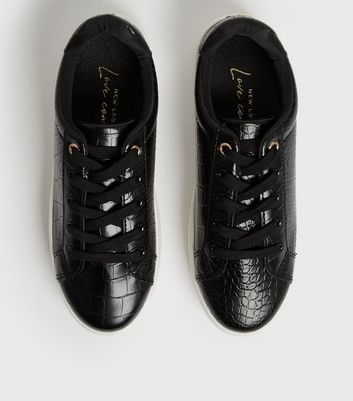 Click to view product details and reviews for Black Faux Croc Chunky Trainers New Look Vegan.