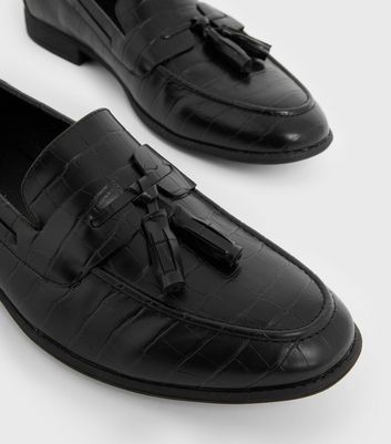 shop for Men's Black Faux Croc Tassel Loafers New Look at Shopo
