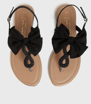 shop for Black Glitter Bow Slingback Sandals New Look Vegan at Shopo
