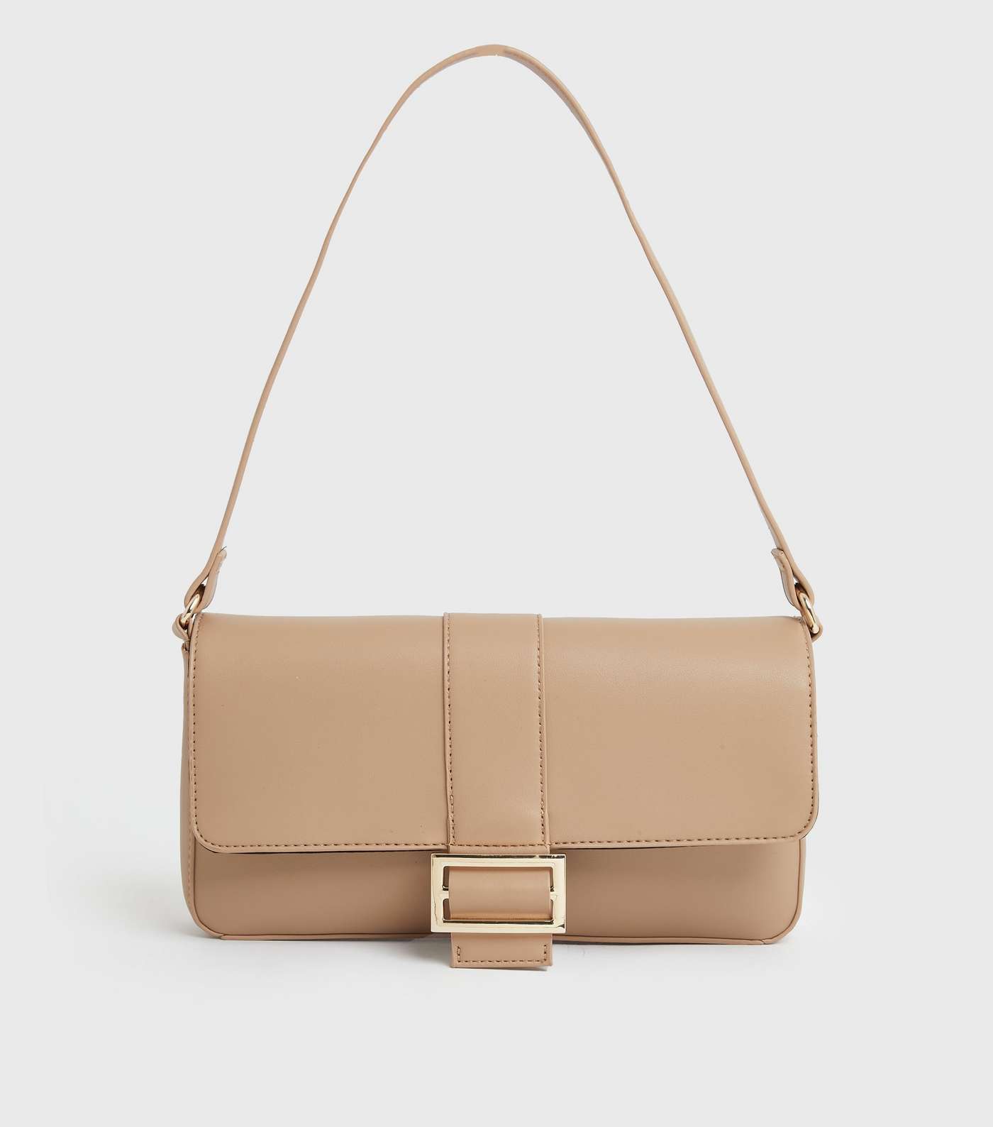 Camel Leather-Look Baguette Shoulder Bag
