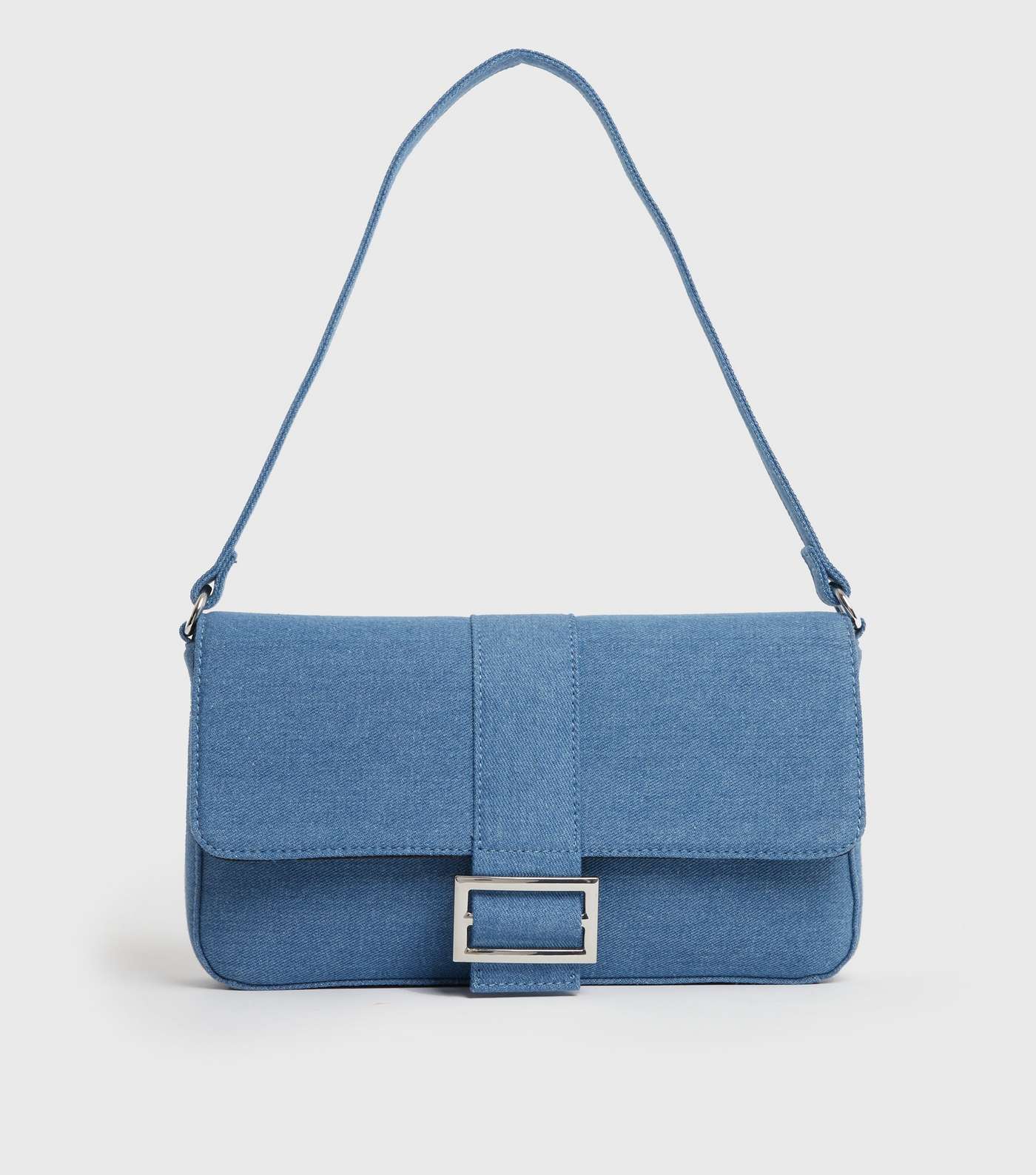 Blue Denim Baguette Shoulder Bag