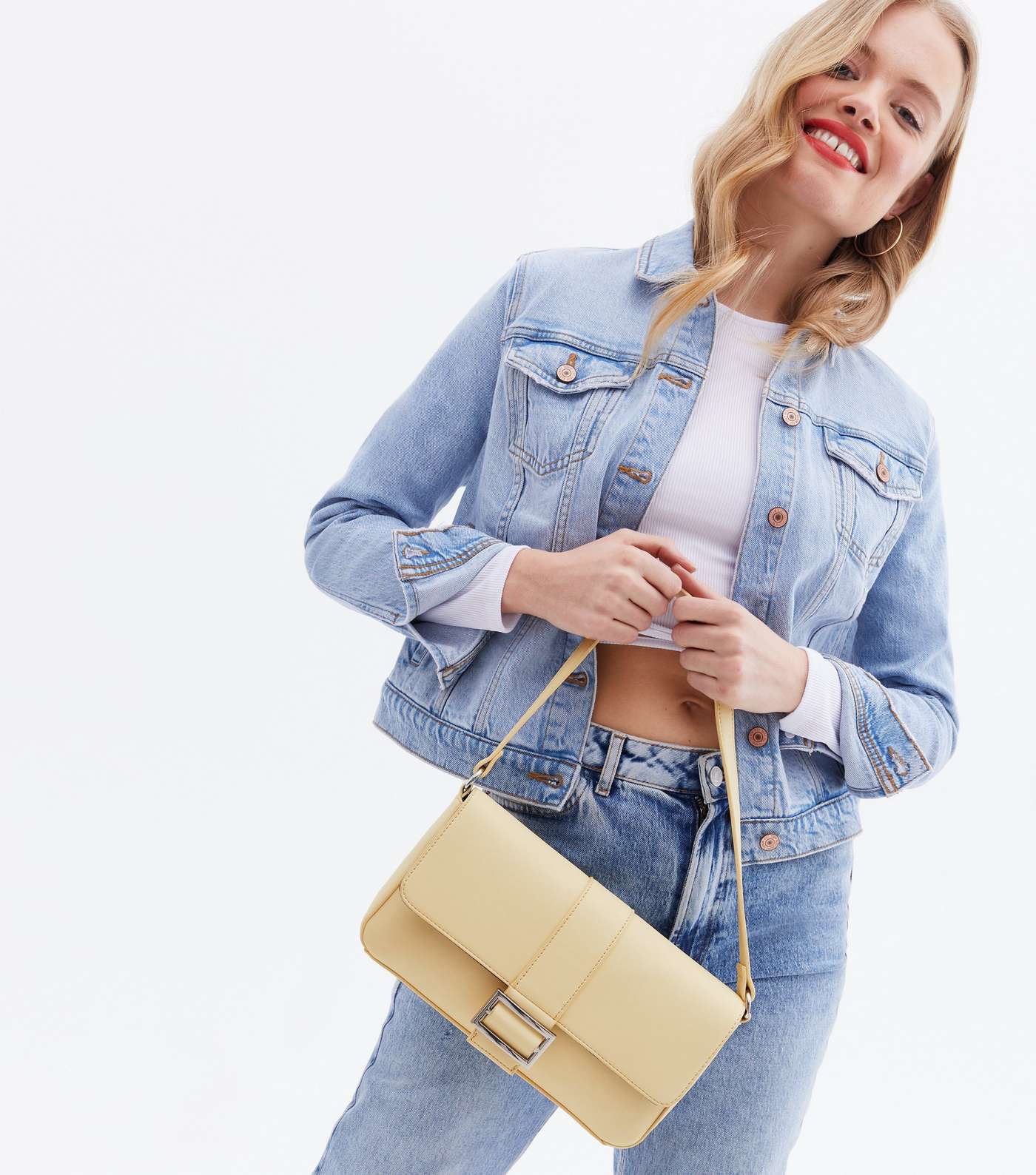Pale Yellow Leather-Look Baguette Shoulder Bag Image 2