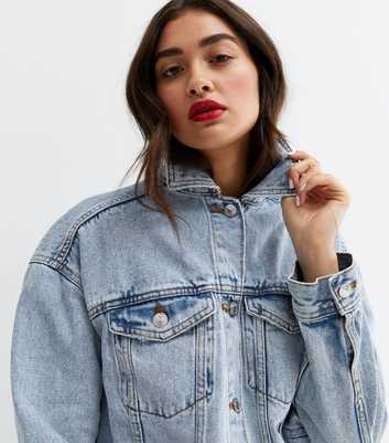 Bright Blue Denim Acid Wash Oversized Jacket