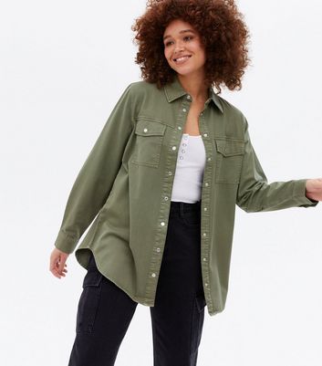 Khaki Denim Oversized Shirt | New Look