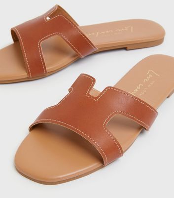 shop for Tan Cut Out Strap Sliders New Look Vegan at Shopo