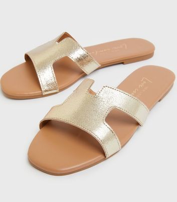 shop for Gold Cut Out Strap Sliders New Look Vegan at Shopo