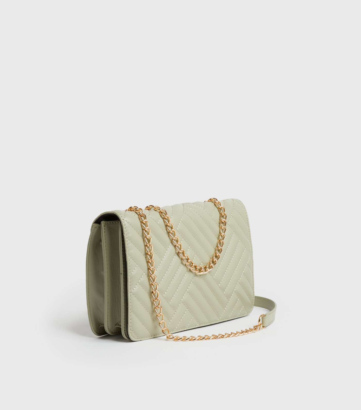 Light Green Quilted Chain Cross Body Bag Image 3