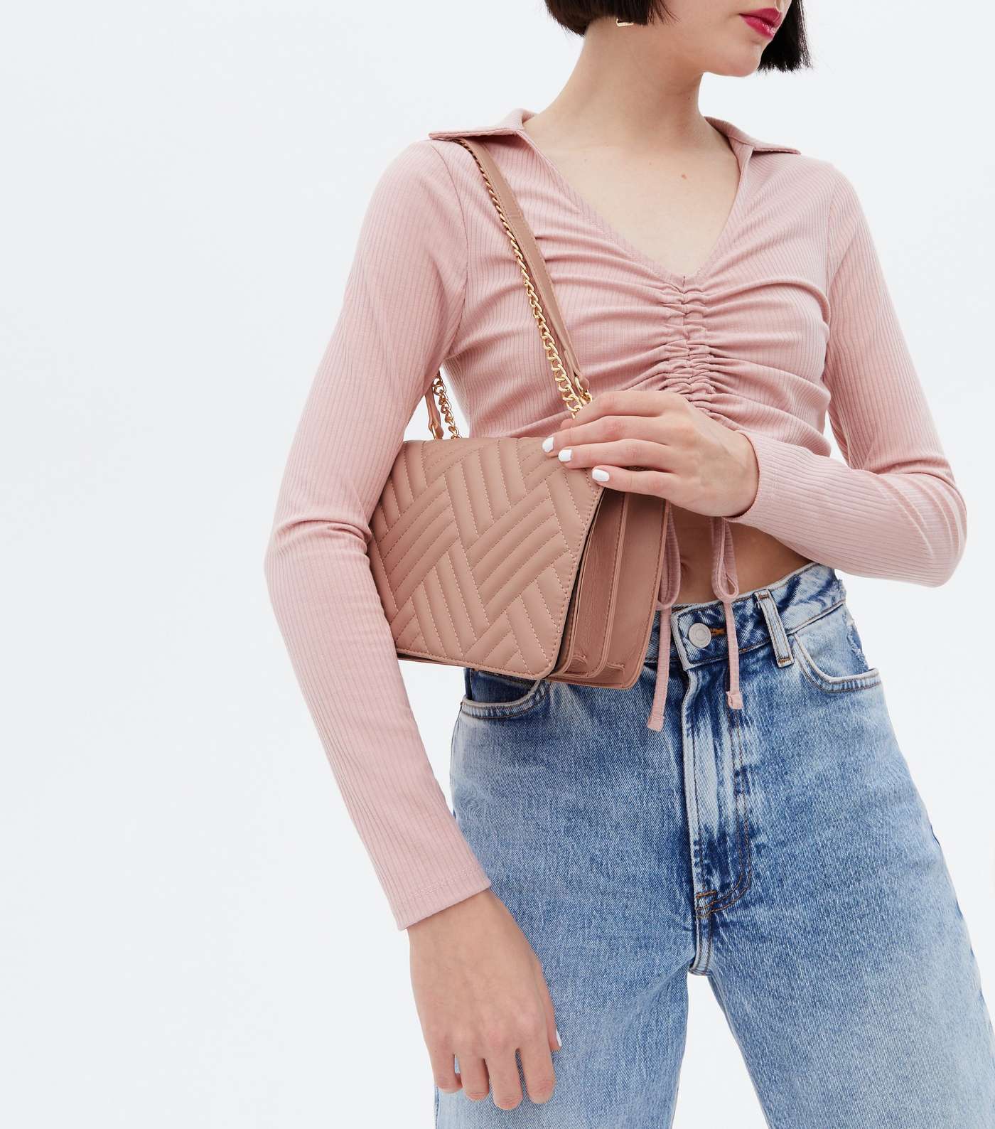Mid Pink Quilted Chain Cross Body Bag