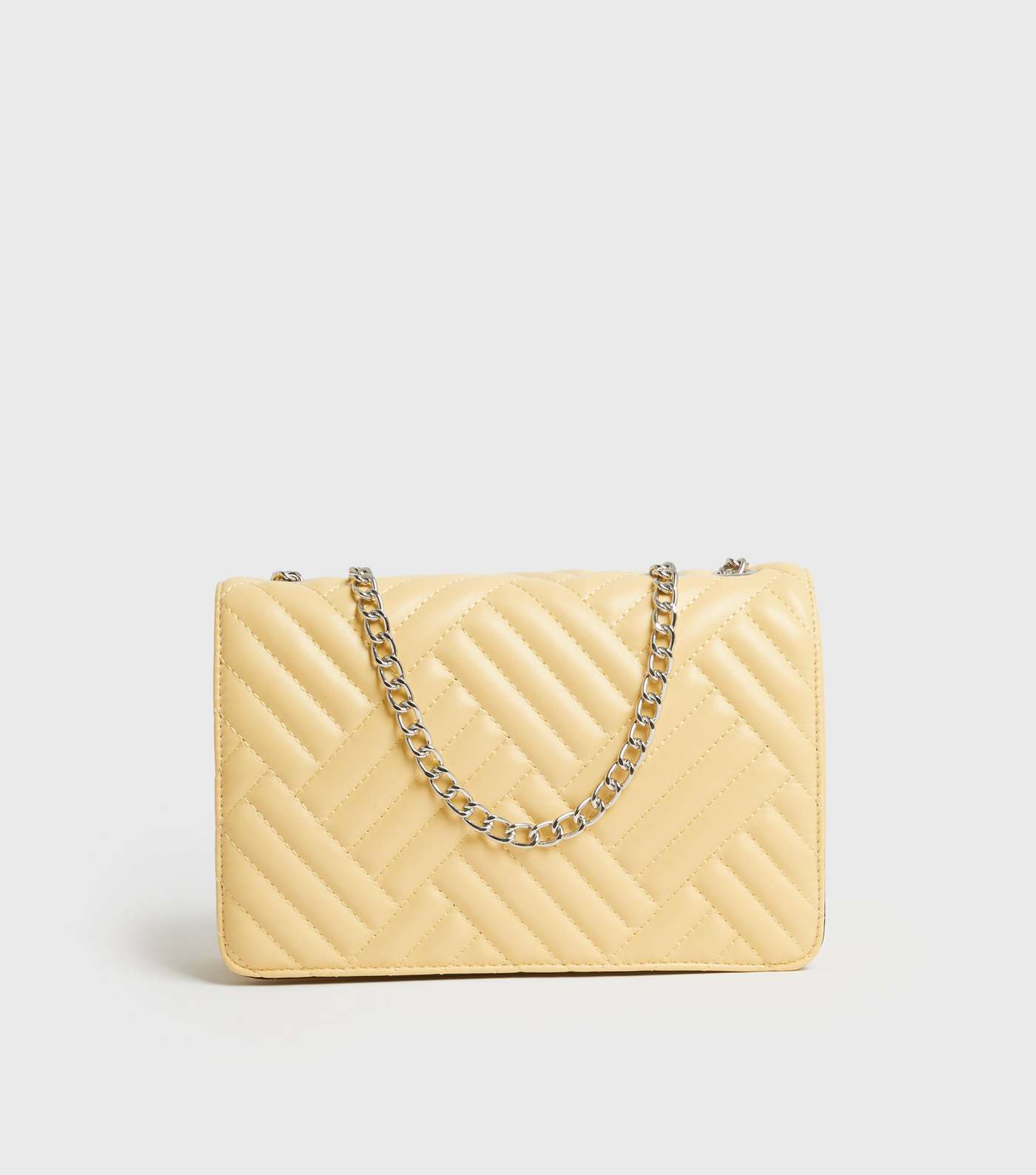 Pale Yellow Quilted Chain Cross Body Bag