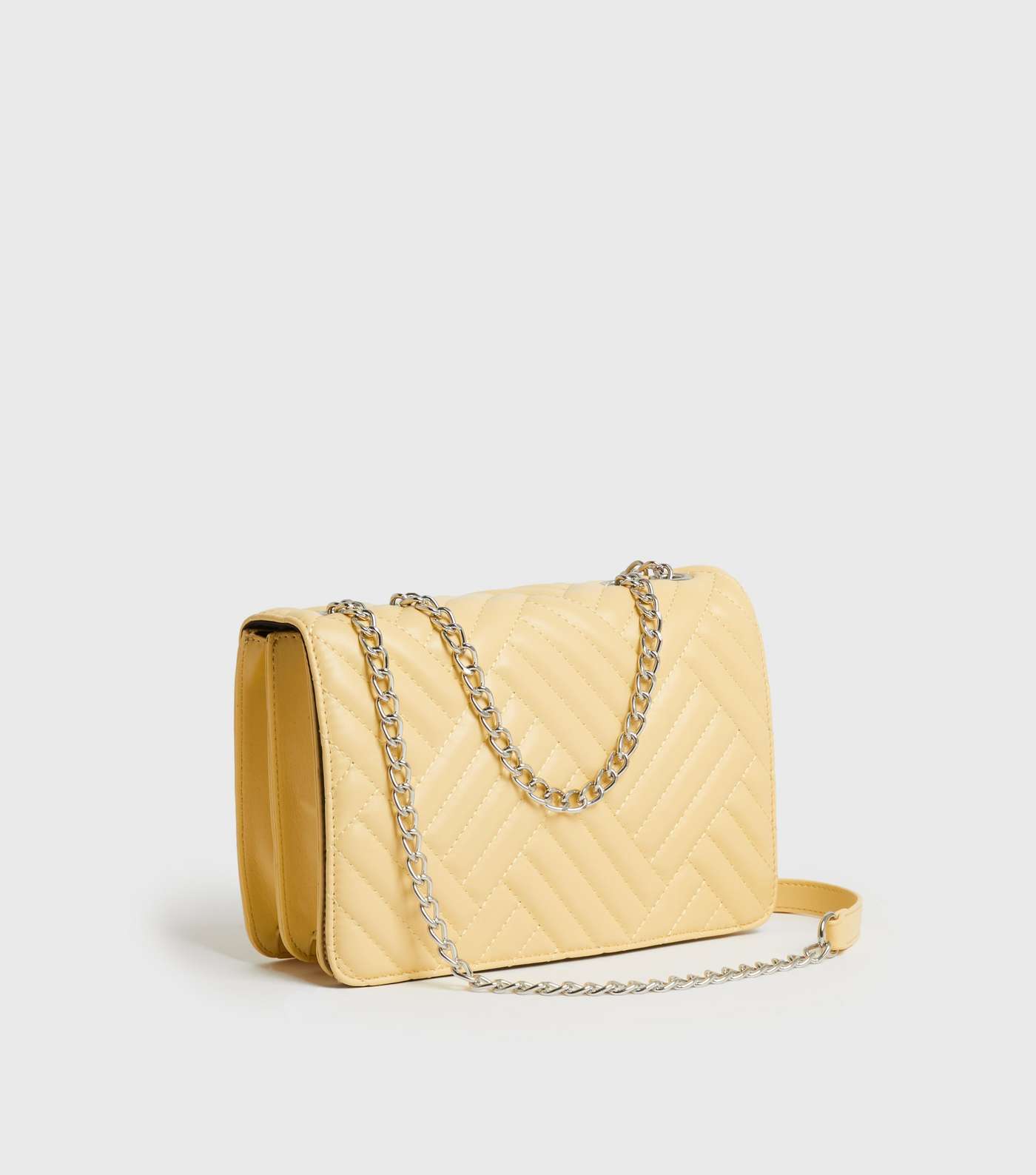 Pale Yellow Quilted Chain Cross Body Bag Image 3