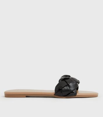 Click to view product details and reviews for Wide Fit Black Plaited Open Toe Sliders New Look Vegan.
