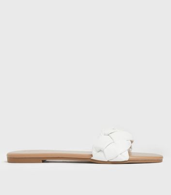 Click to view product details and reviews for Wide Fit White Plaited Open Toe Sliders New Look Vegan.