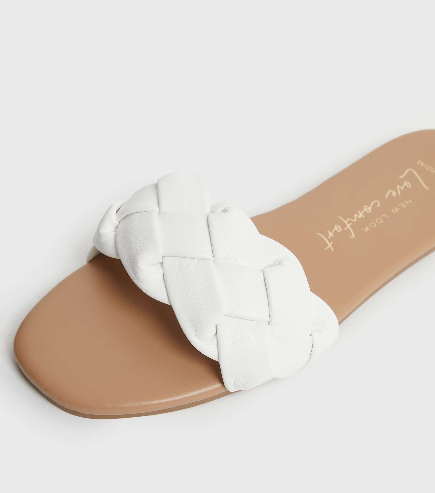 Wide Fit White Plaited Open Toe Sliders Image 4
