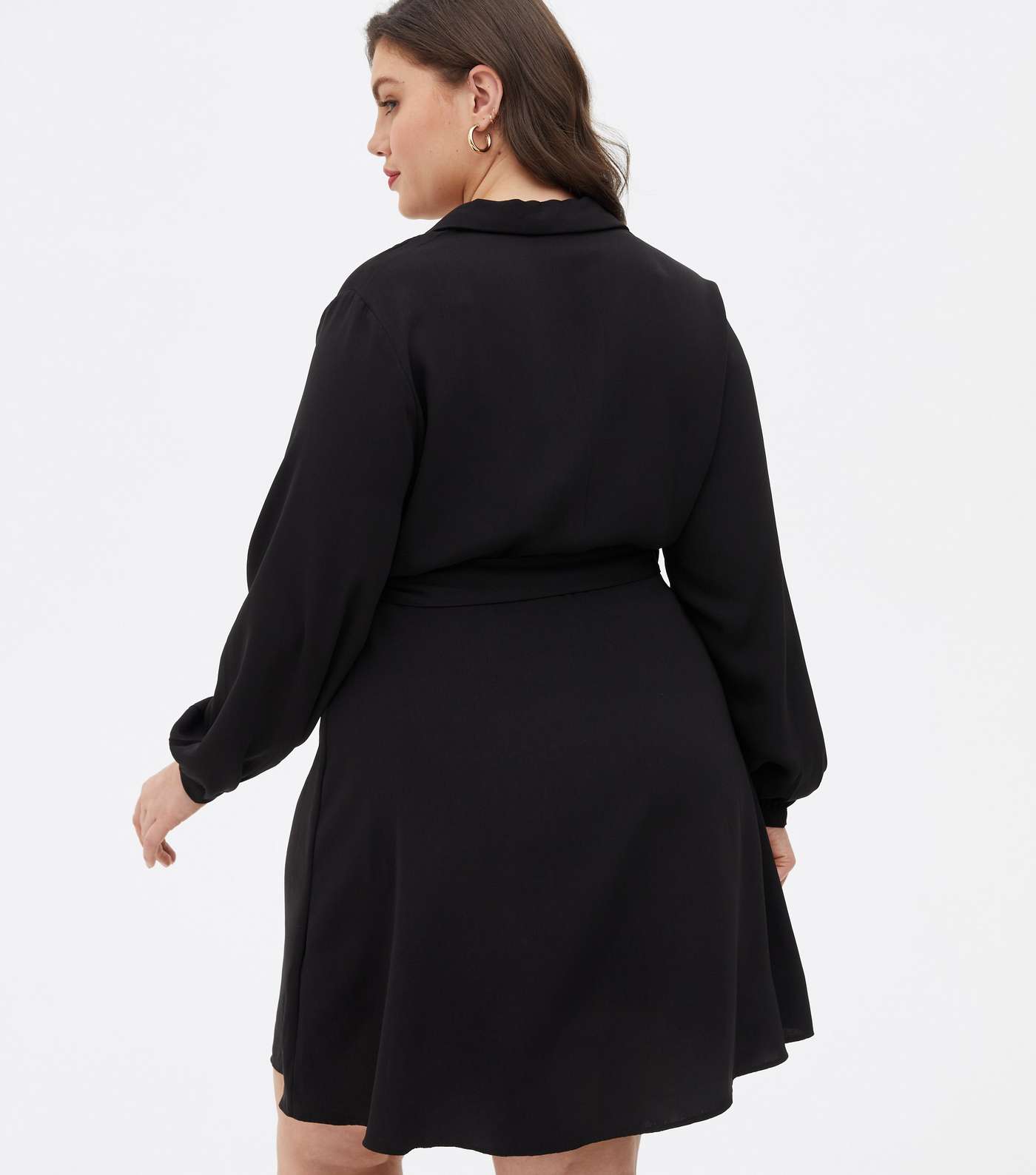 Curves Black Revere Collar Mini Shirt Dress Image 4