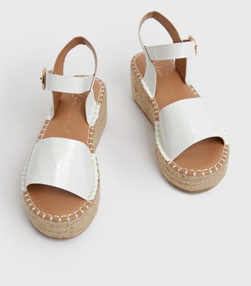 Click to view product details and reviews for Wide Fit White Faux Croc Espadrille Chunky Sandals New Look Vegan.