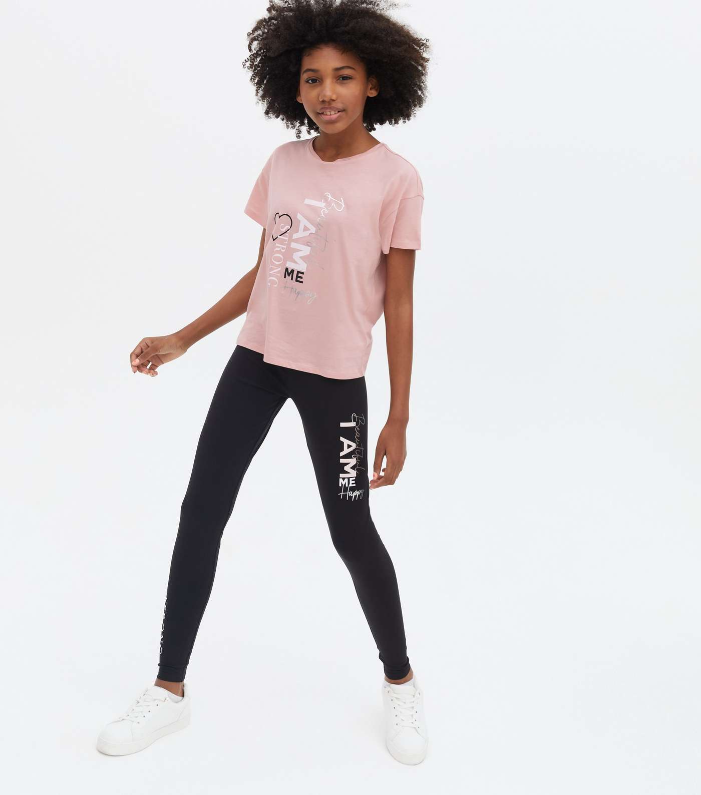 Girls Pale Pink I Am Me Logo T-Shirt and Legging Set Image 2