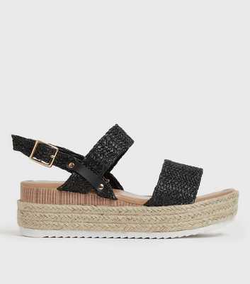 Black Woven Chunky Espadrille Sandals